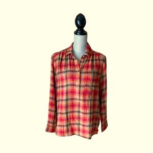 Beach Lunch Lounge Plaid Button up shirt in habanero.